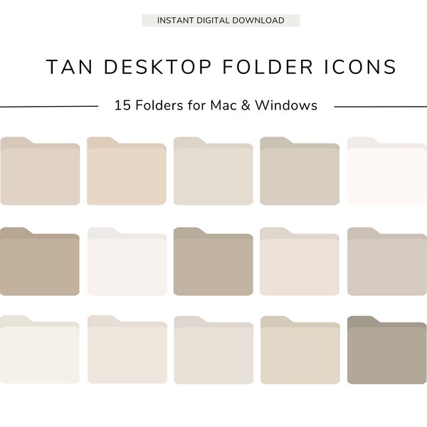 15 Desktop Folder Icons, TAN TONES, Minimalistic, Mac, Windows, Business, Study and Personal