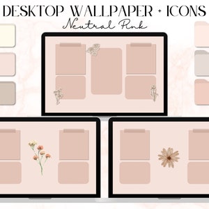 Macbook Wallpaper & Icons | Neutral Pink + Flowers | Pink, Flowers Aesthetic | Study, Work, Business