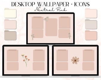 Neutral Pink Floral Macbook Wallpaper & Icons | Desktop Organizer (Digital Download)