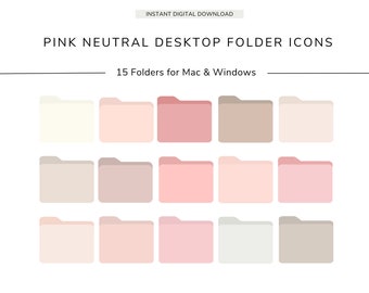 15 Desktop Folder Icons, Pink and Beige, Neutral Icons, MacBook, iMac, Windows, Business, Study and Personal