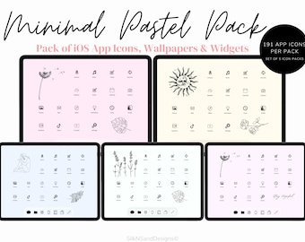 Light Pastel Icon Set of 5, Pastel App Icons Set for iPad and iPhone, IOS App Icons, Minimal App Icons, Wallpapers for iPhone
