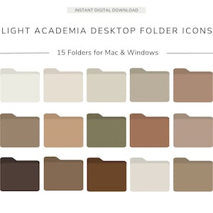 May include: Set of 15 light academia desktop folder icons in various shades of beige, brown, and green.  The icons are designed for Mac and Windows computers.  INSTANT DIGITAL DOWNLOAD.