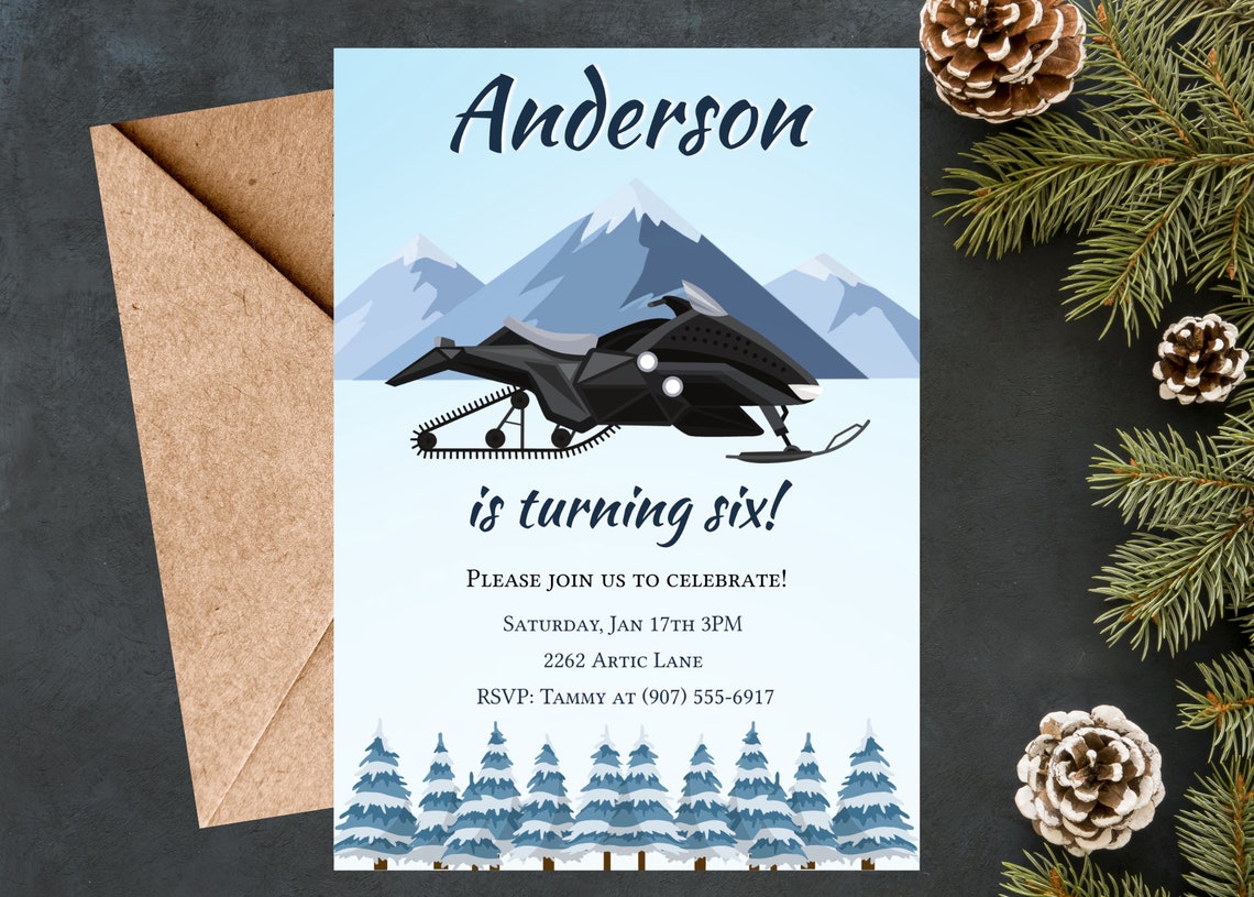 Editable Snowmachine Birthday Birthday Invitation Winter Etsy