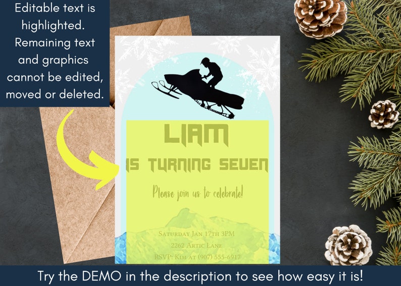 Editable Snowmachine Birthday Birthday Invitation Winter Etsy
