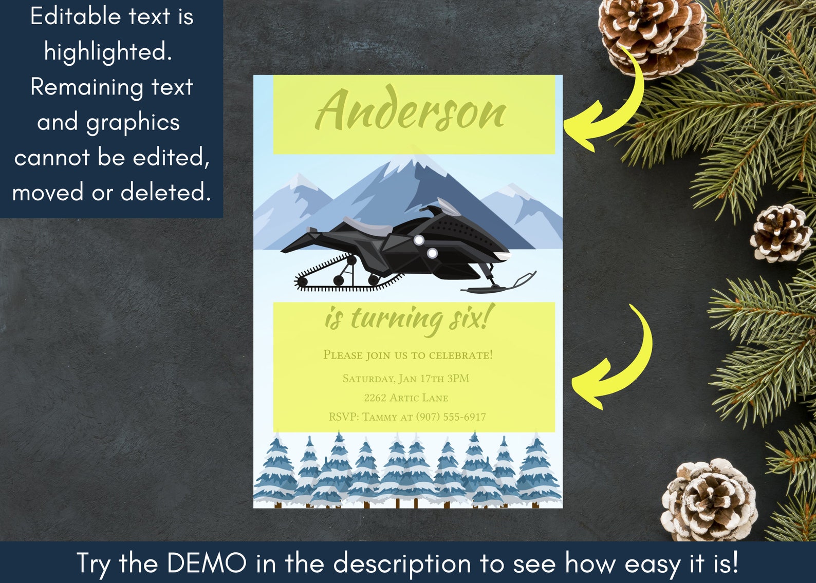 Editable Snowmachine Birthday Birthday Invitation Winter Etsy