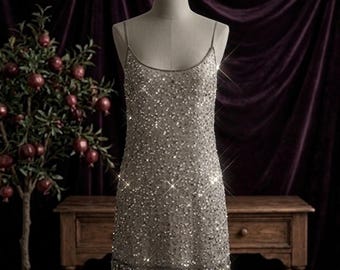 Vintage Gudi Hand-Embroidered Sequin & Glass Beaded Silk Mini Dress | Rare 1990s Flapper Sirencore Gown | Art Deco Whimsigoth Party 8/10