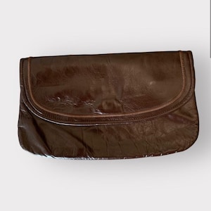 Brixton vintage leather made in Vancouver, BC Canada chocolate brown large clutch evening event going out casual bohemian retro