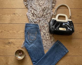 Vintage Raw Silk Lace Top Y2K Rhinestone Guess Jeans Handbag Archival Whimsigoth Style Bundle
