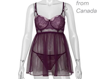 Y2K Grunge Plum Babydoll Camisole M | Vintage Victoria's Secret Black Embroidered Mesh Lingerie Slip | Alt Aesthetic