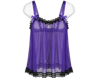 Vintage Victoria's Secret Royal Purple Sheer Mesh Babydoll Cami Top | Coquette