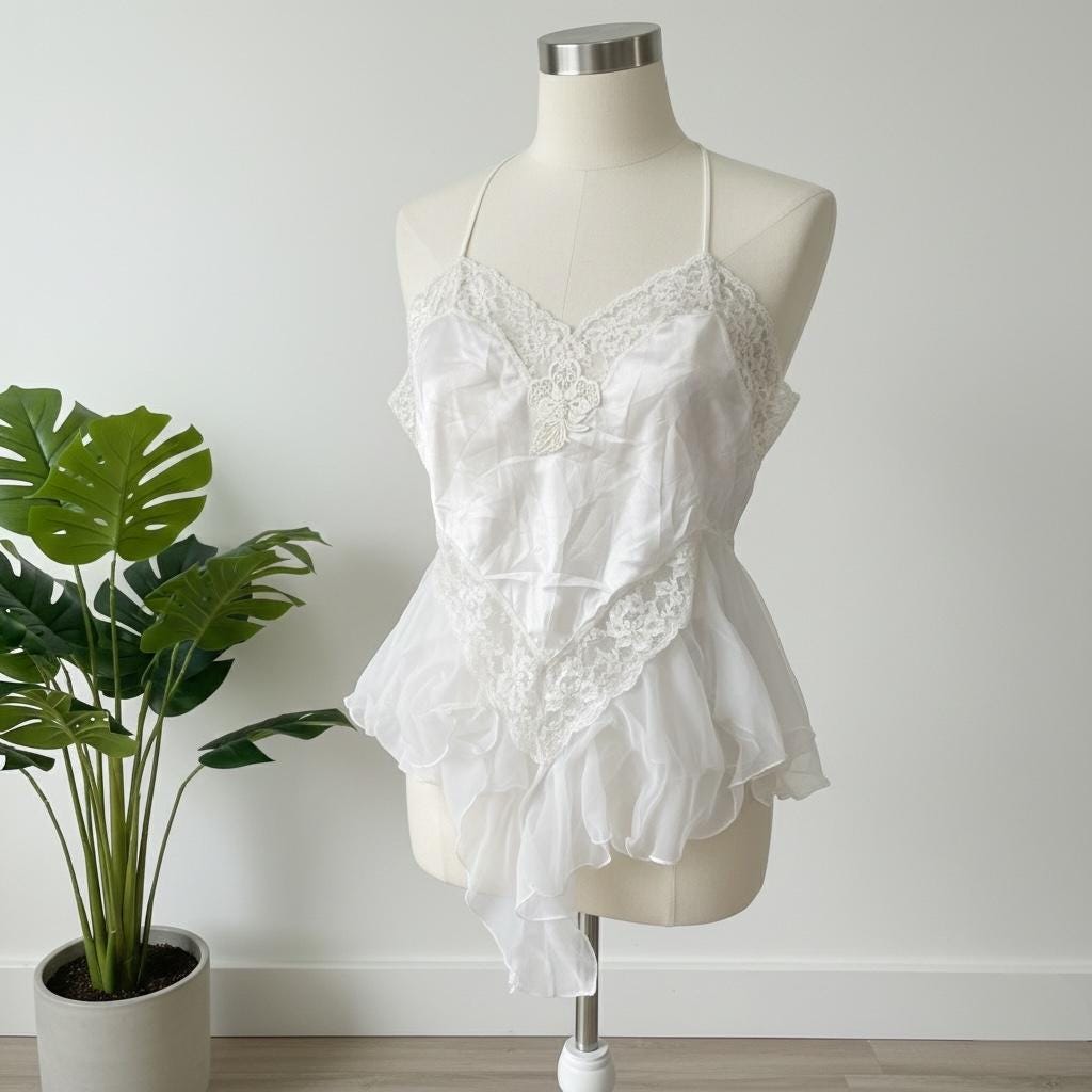 chinese dress ladies Alana Gale Vintage Frilly Lace Teddy Bridal Lingerie White Medium main image 1