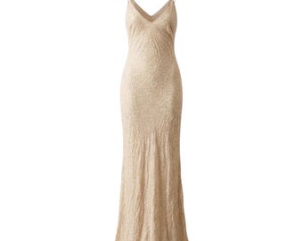 90s Silk Beaded Gown Cream Coast Maxi Dress Y2K Fairycore Slip Whimsigoth Luxe Prom Dress