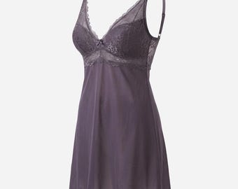 Vintage 90s Fairy Grunge Purple Lace Baby Doll Dress Vamp Whimsigoth Dark Femme