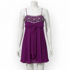 BCBG Y2K 100% Silk Purple Pink Sequins Mini Dress | Hot Pink Babydoll Cocktail Party New Year's Eve image 1