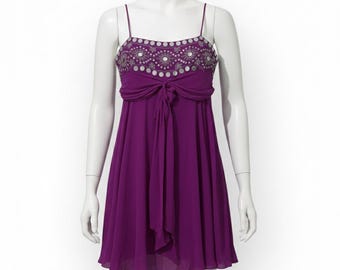 Vestido mini de lentejuelas rosa púrpura 100% seda BCBG Y2K / Babydoll rosa intenso para cóctel o Nochevieja