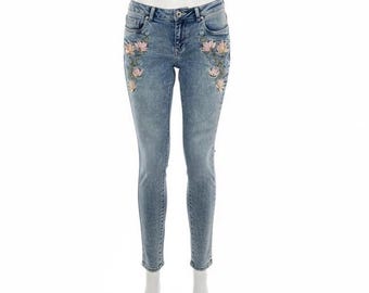 Jeansy SUKO Y2K z haftem kwiatowym | Jeans Cottagecore | Lekkie pranie, rozmiar S/M