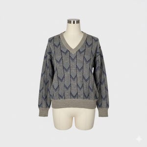 Signor Angelo vintage size large made in Italy linen blend geometric jumper blue purple grey grandpa