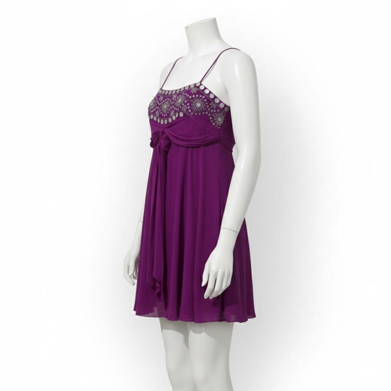 BCBG Y2K 100% Silk Purple Pink Sequins Mini Dress | Hot Pink Babydoll Cocktail Party New Year's Eve image 2