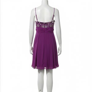 BCBG Y2K 100% Silk Purple Pink Sequins Mini Dress | Hot Pink Babydoll Cocktail Party New Year's Eve image 3
