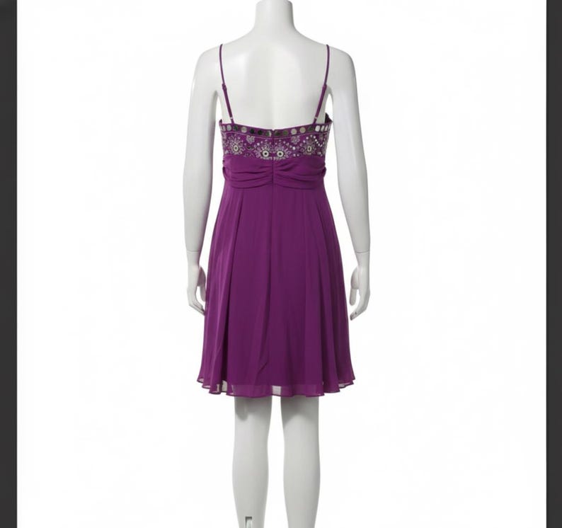BCBG Y2K 100% Silk Purple Pink Sequins Mini Dress | Hot Pink Babydoll Cocktail Party New Year's Eve image 3