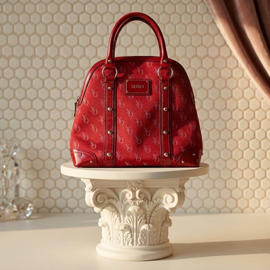 Authentic Vintage Y2K XOXO Red Monogram Bowler Bag Patent Leather