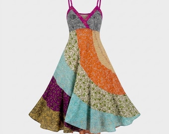 Vintage 100% Silk Patchwork Dress Boho Nepal Embroidery Maxi Whimsigoth Sundress S