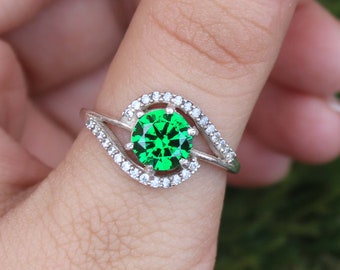 Sterling Silver Emerald Ring, May Birthstone Promise Ring