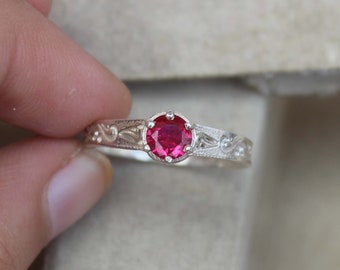 Handmade 925 Sterling Silver Ruby Ring - July Birthstone