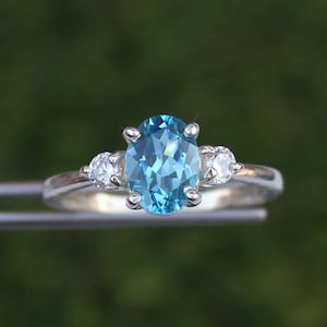 Natural Blue Topaz Ring-Handmade Silver-Oval Blue Topaz Ring-Gift for her- December Birthstone-Light Blue Gemstone-Promise Ring