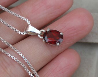 Handmade Red Garnet Pendant, 925 Sterling Silver Jewelry