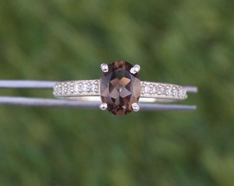 Handmade Oval Smoky Quartz Ring, 925 Sterling Silver Gemstone Ring