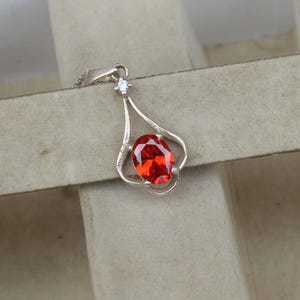 Oval Cut Pendant Orange Pendant Zircon Pendant 925 Sterling Silver For Women Silver Pendant wedding gift engagement gift anniversary gift