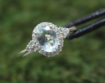 Oval akvamarinring, 925 sterlingsilver, mars månadssten