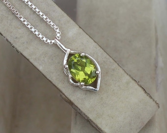 Oval Peridot Pendant, 925 Sterling Silver, Green Gemstone