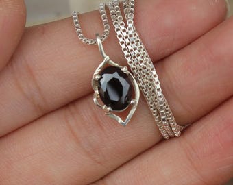 Handmade Oval Black Onyx Pendant, 925 Sterling Silver
