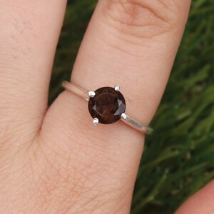 Round Cut Stone Ring Smoky Quartz Ring 925 Sterling Silver Ring Handmade Ring Women Ring Gift for Her Statement Ring Gemstone Ring gift her
