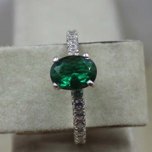 Vintage Emerald Ring- Sterling Silver Art Deco Emerald Engagement Promise Ring For Women- May Birthstone-Anniversary Birthday Gift For Her