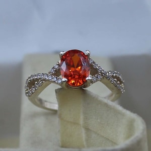 Orange Zircon Ring, Handmade Ring ,925 Sterling Solitaire Silver Ring , Handmade Ring, Dainty Ring ,Wedding Ring, Beautiful Ring , Oval ring