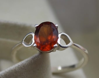 Oval Hessonite Garnet Ring: Natural Gemstone, 925 Sterling Silver