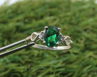 Emerald Ring – Sterling Silver, Oval Gemstone, May Birthstone