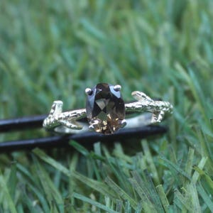 Handmade Oval Smoky Quartz Ring: Sterling Silver Wedding Birthstone