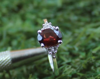 Handmade Oval Garnet Ring, 925 Sterling Silver, January Birthstone