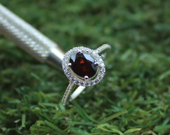 Oval Garnet Ring, Sterling Silver, Handmade Jewelry