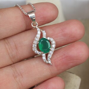 Natural Green Onyx Pendant,925 Sterling Silver,Wedding Pendant,Handmade Pendant,Gift For Her,Unique Pendant,Oval Pendant