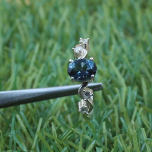London Blue Topaz, Blue Topaz Ring, Halo Topaz Ring, Women&#39;s Ring, Oval Cut Stone Ring, 925 Sterling Silver, December Birthstone