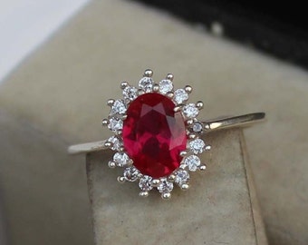 Handmade Oval Ruby Ring, 925 Sterling Silver Engagement Ring