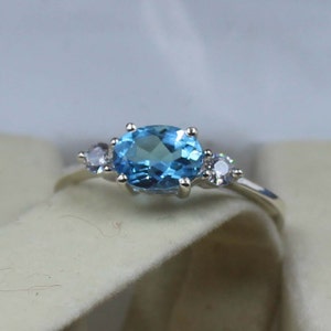 Natural Blue Topaz Ring Handmade Silver Oval Blue Topaz Ring Gift for her December Birthstone Light Blue Gemstone Promise Ring simple ring