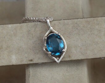 Handmade London Blue Topaz Pendant Necklace, Silver, December Birthstone