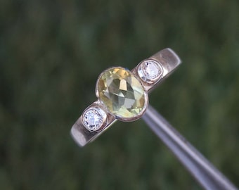 Handmade Lemon Quartz & Cubic Zirconia 925 Sterling Silver Ring