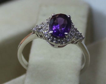 Oval Amethyst Ring, Sterling Silver, February Birthstone